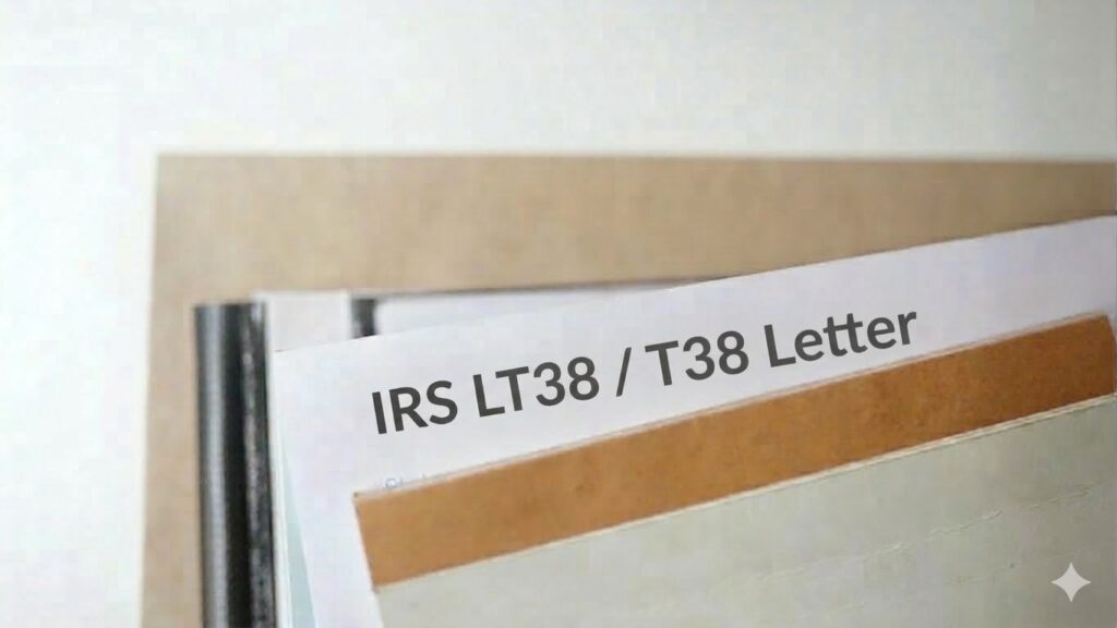 Folder containing IRS LT38 / T38 Warning Letter in Irvine