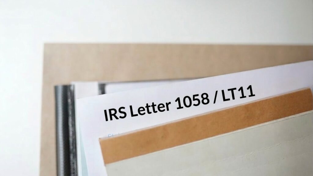 Folder showing IRS notice of 1058 / LT11