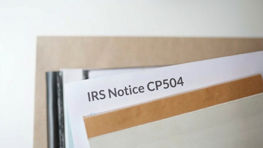 Folder showing IRS notice of CP504