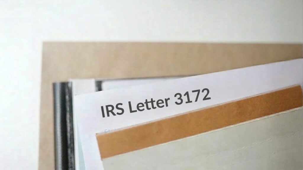 Folder containing IRS letter 3172 in Irvine